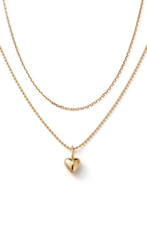 Heart Necklace - Gold Beaded Heart Set