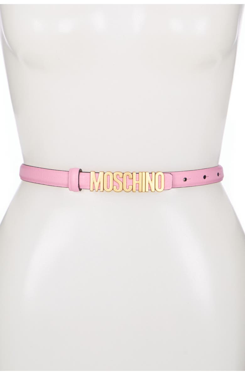 Moschino Thin Gold-Tone Logo Belt, Main, color, 