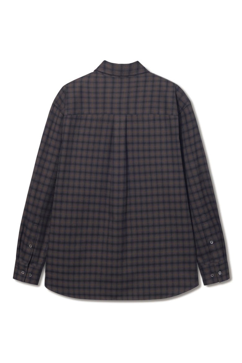 Oversize Check Flannel Button-Up Shirt, Alternate, color, KHAKI