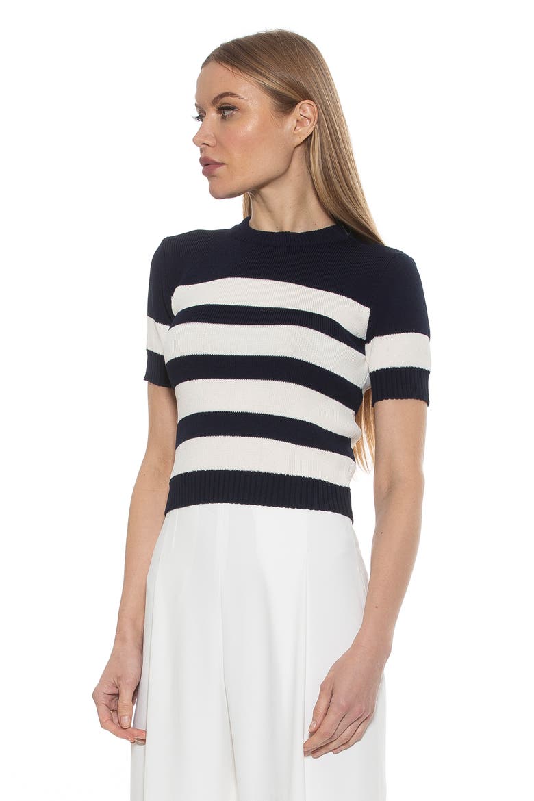 Pat Stripe Short Sleeve Sweater Top, Alternate, color, BLACK/ IVORY