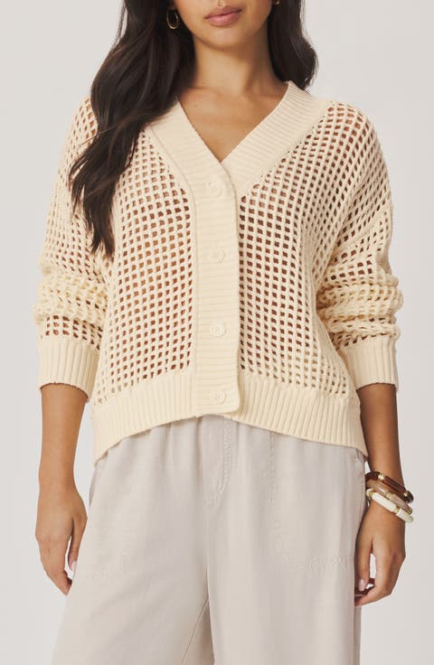 Camellia Openwork V-Neck Cotton Blend Cardigan