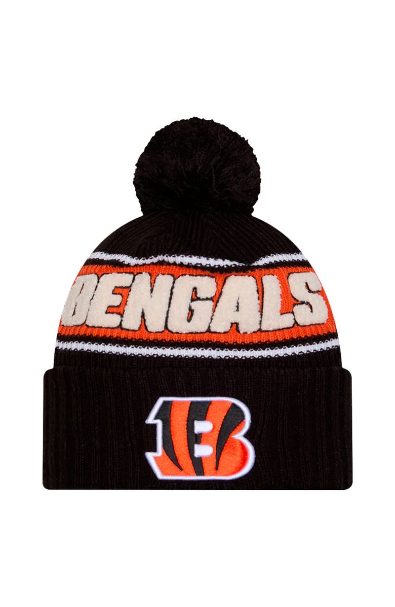 New Era Men's New Era Black Cincinnati Bengals 2024 Sideline Cuffed Knit Hat with Pom, Main, color, Black