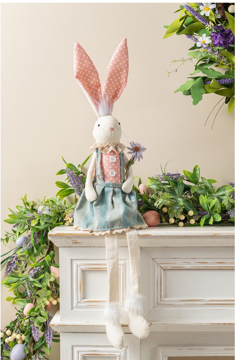 Glitzhome Easter Fabric Girl Bunny with Dangling Legs, Alternate, color, Pink