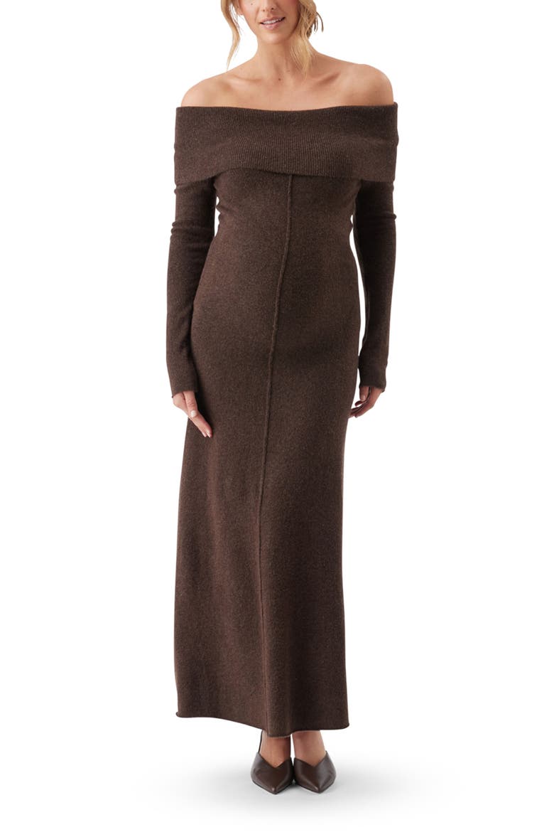 Tyla Off Shoulder Knit Maternity Dress, Main, color, Chocolate
