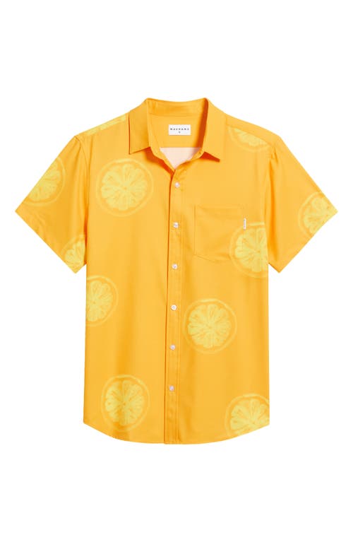 Shop Mavrans Citrus Print Short Sleeve Performance Button-up Shirt In Orange