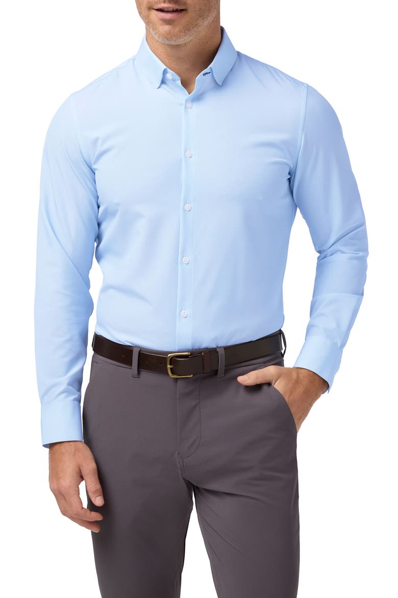 Leeward Trim Fit Light Blue Microdot Stretch Button-Up Shirt, Main, color, CLOUD BLUE MICRO DOT