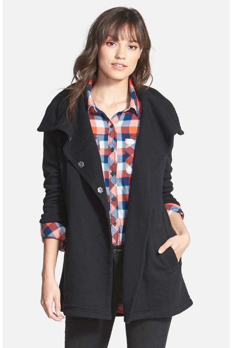 Oversize Collar Double Breasted Long Jacket, Main, color, BLACK