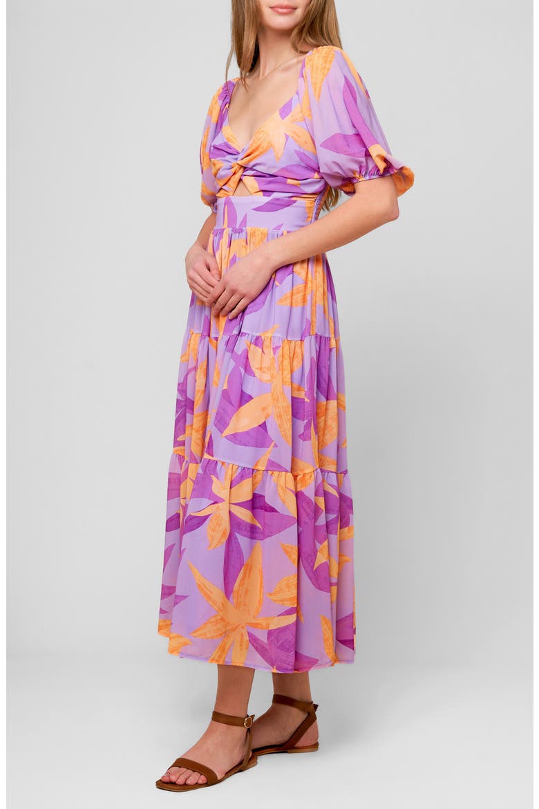 Puff Sleeve Tiered Maxi Dress, Alternate, color, LAVENDER ORANGE