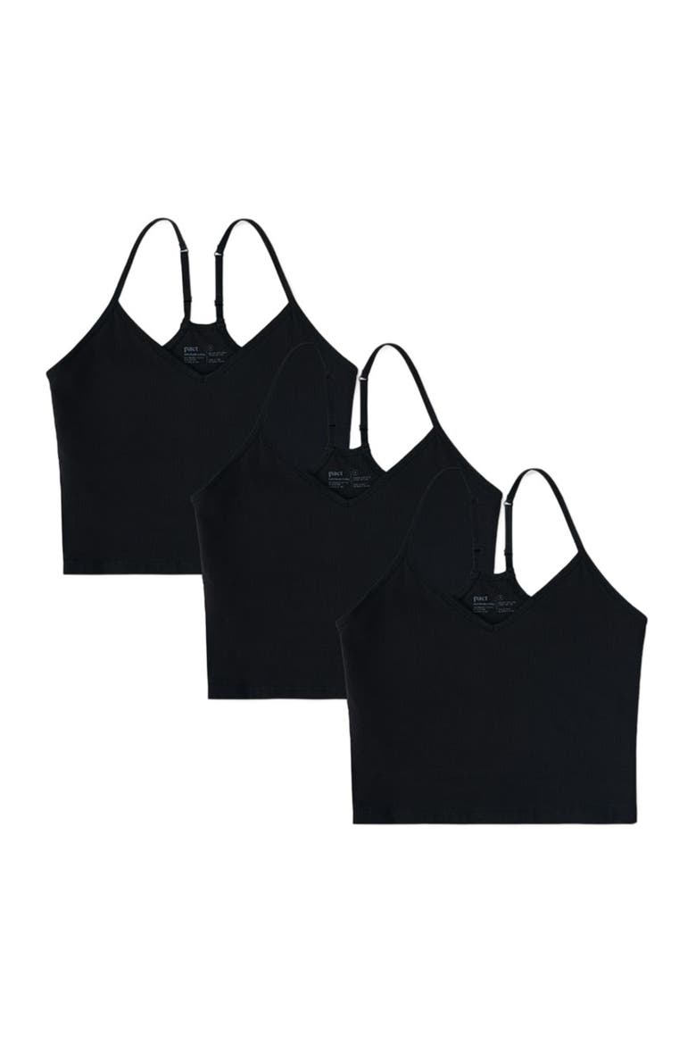 Organic Cotton Everyday Shelf Bra Cropped Camisole 3-Pack, Alternate, color, Black