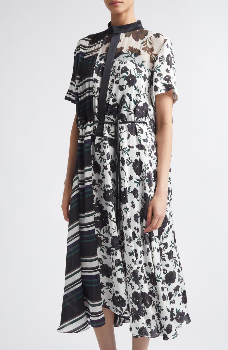 Sacai Pattern Mix Dress, Alternate, color, White Multi