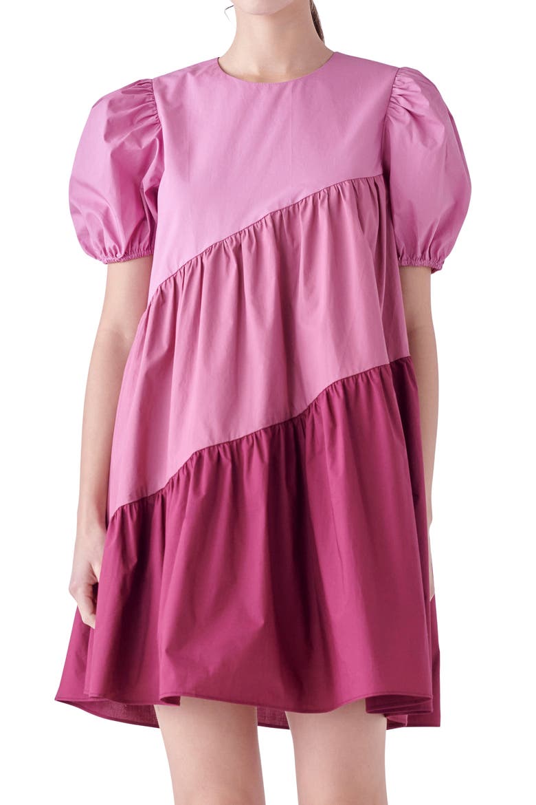 Colorblock Puff Sleeve Shift Dress, Alternate, color, ORCHID MULTI