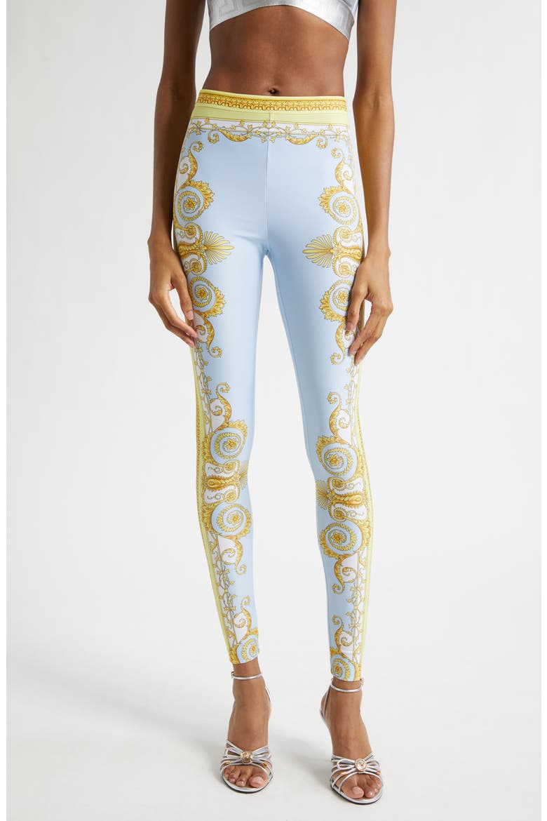 Barocco Print Leggings, Main, color, PALE YELLOW PASTEL BLUE