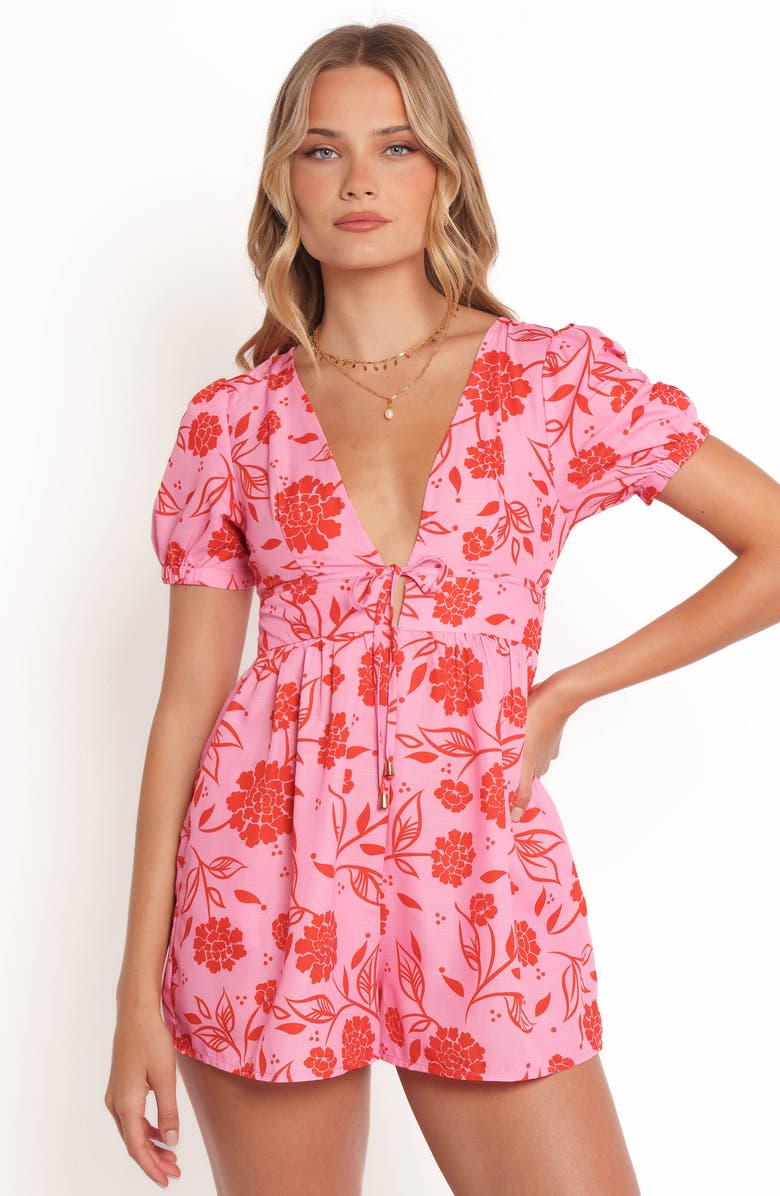 Petal & Pup Anthea Floral Romper, Alternate, color, Pink Red
