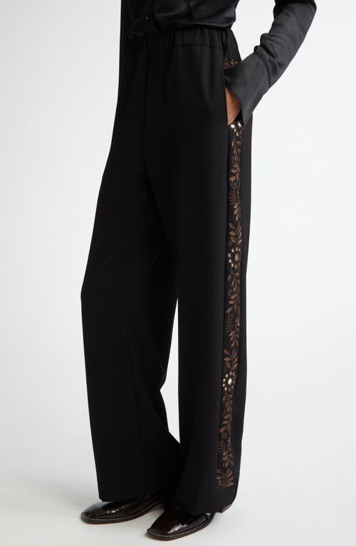 Wales Bonner Cairo Embroidered Wool Trousers in Black 