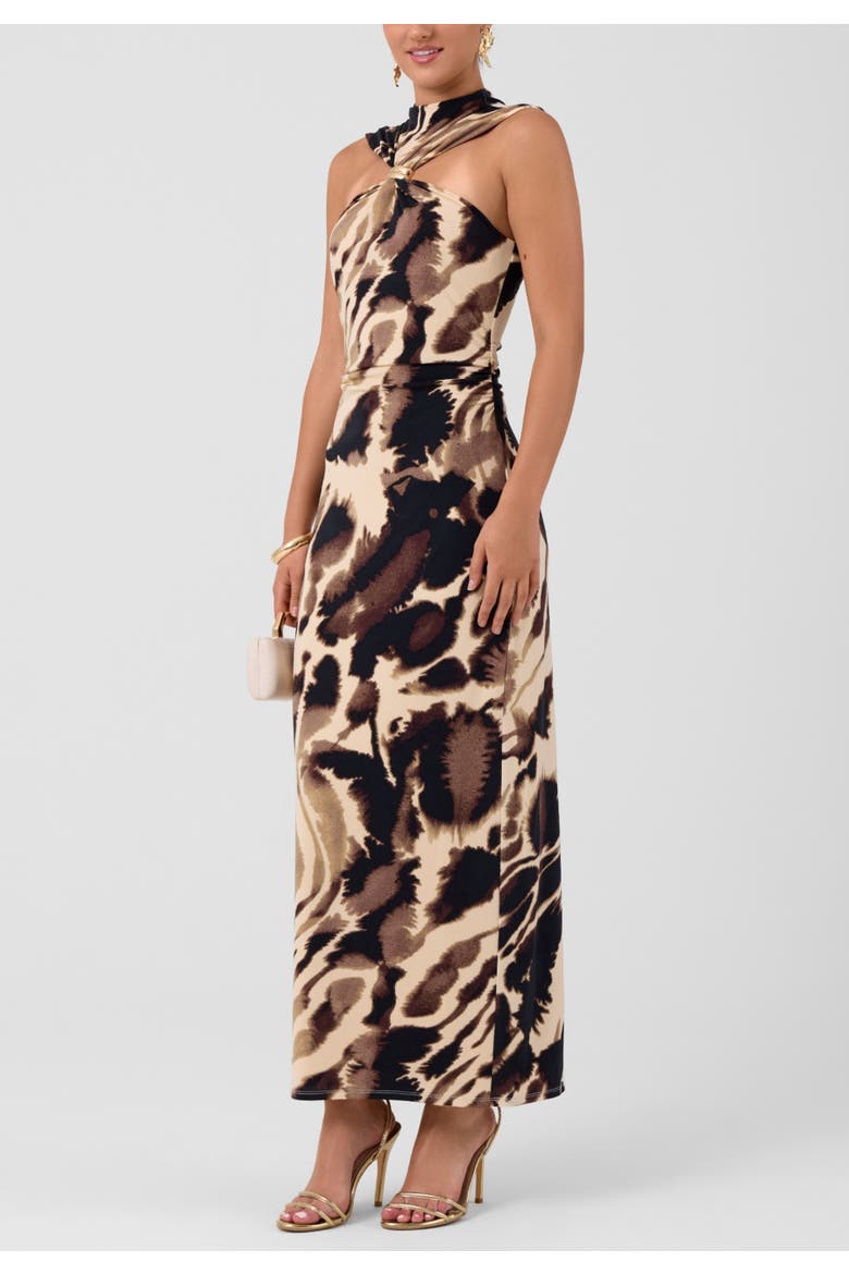 Pricilla High Neck Midi Dress, Alternate, color, Cream Black Print