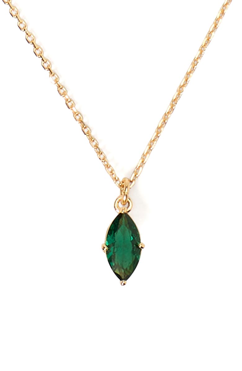 Kate Spade New York signature solitaire cubic zirconia pendant necklace, Main, color, Emerald.