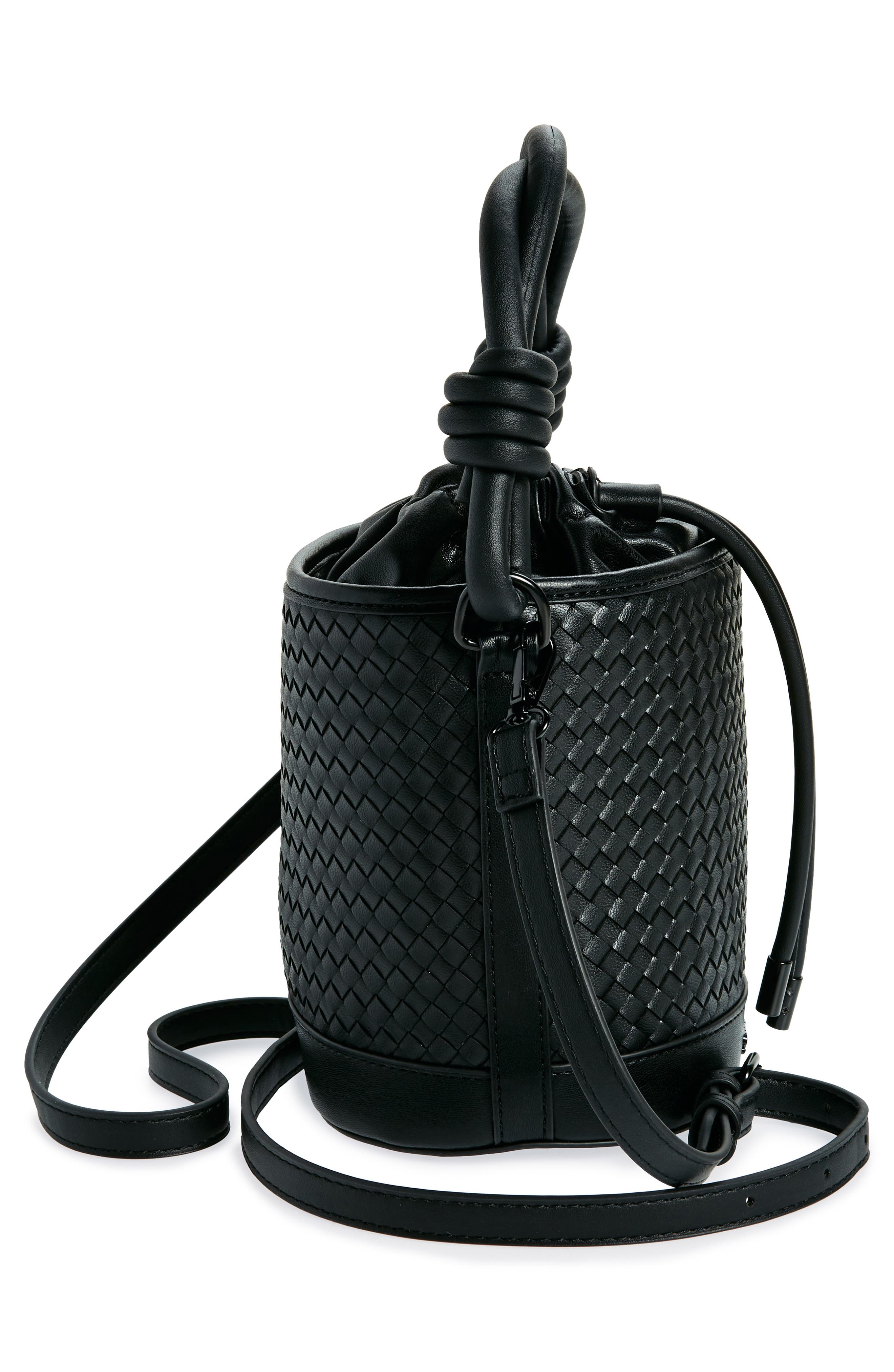 Steve Madden Whirl Woven Bucket Bag, Alternate, color, Black/ Black