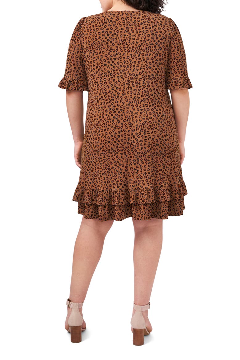 Leopard Print Ruffle Stretch Knit Dress, Alternate, color, SPICEWOOD