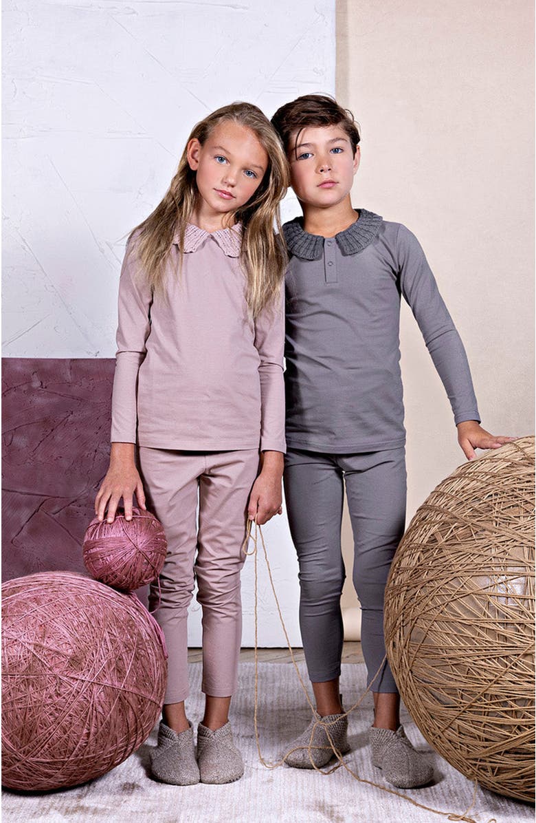 NoggiWear Crochet Collar Loungewear Set, Alternate, color, Taupe