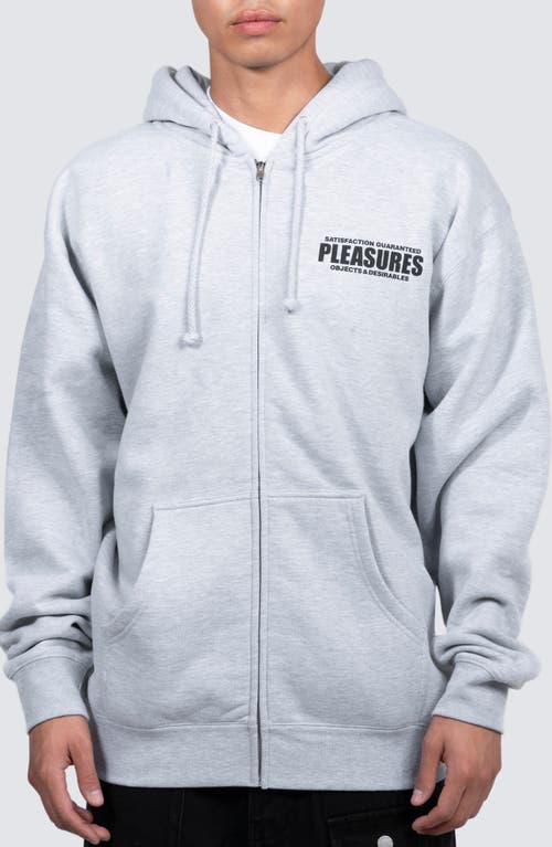 PLEASURES Staff Zip Graphic Hoodie in Heather Grey 