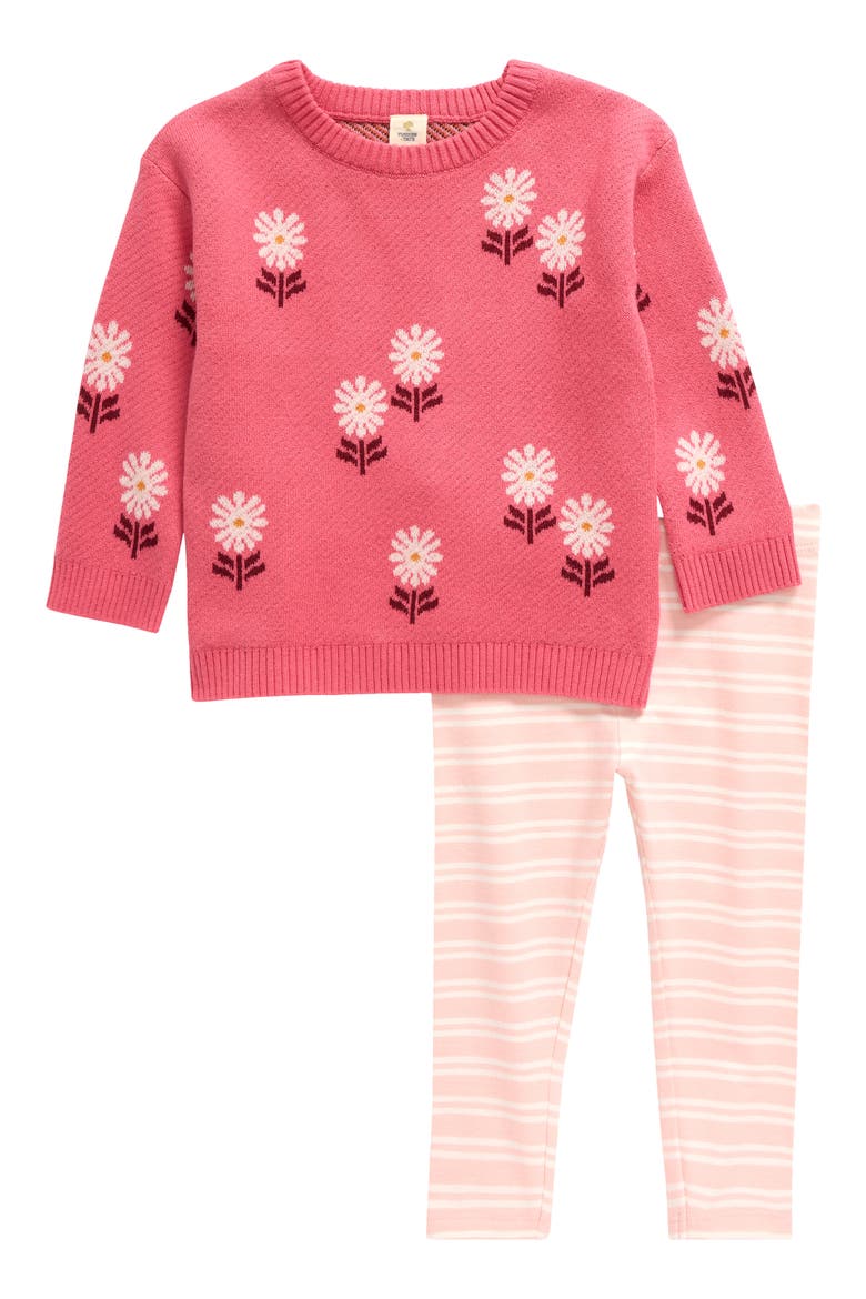 Jacquard Sweater & Pants Set, Main, color, PINK RAPTURE FLORAL STRIPE