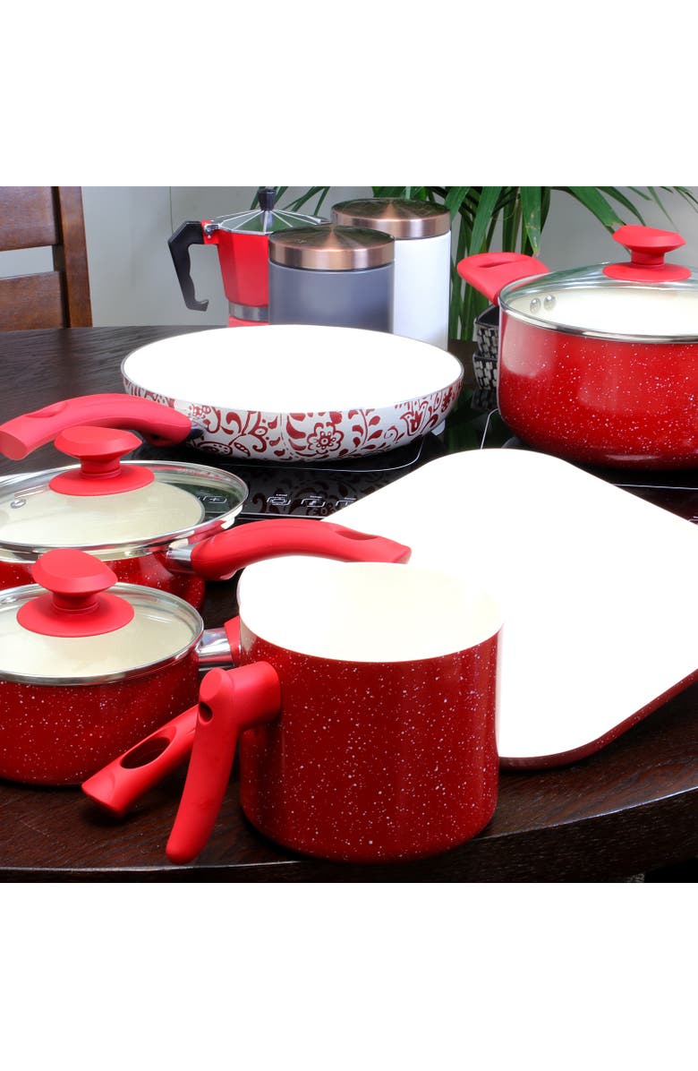 Oster Cocina Cocina San Jacinto Aluminum Cookware Set Speckled Finish, Set of 9, Alternate, color, Red