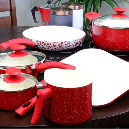 Oster Cocina Cocina San Jacinto Aluminum Cookware Set Speckled Finish, Set Of 9 In Red