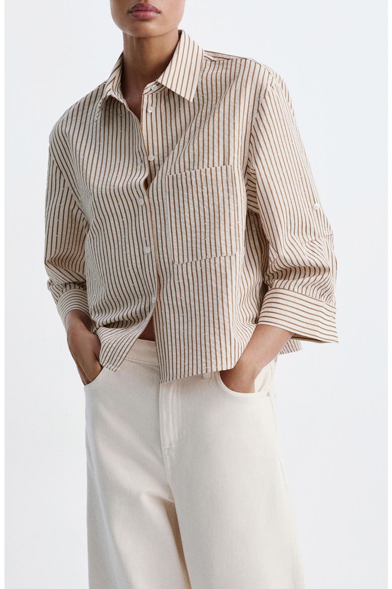 Rhinestone Striped Shirt, Main, color, BROWN
