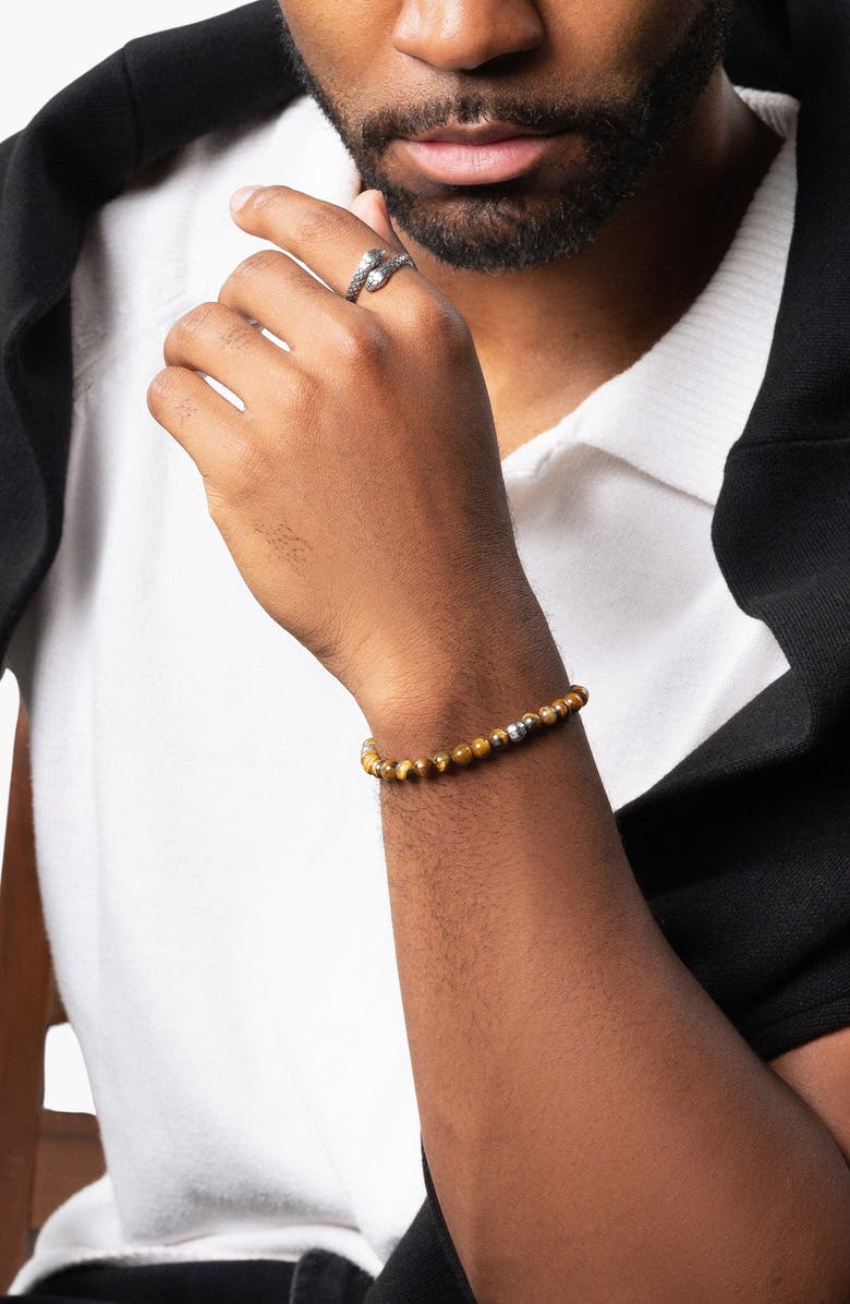 Nialaya Tiger Eye Silver Ball Bracelet, Alternate, color, Tiger Eye / Silver