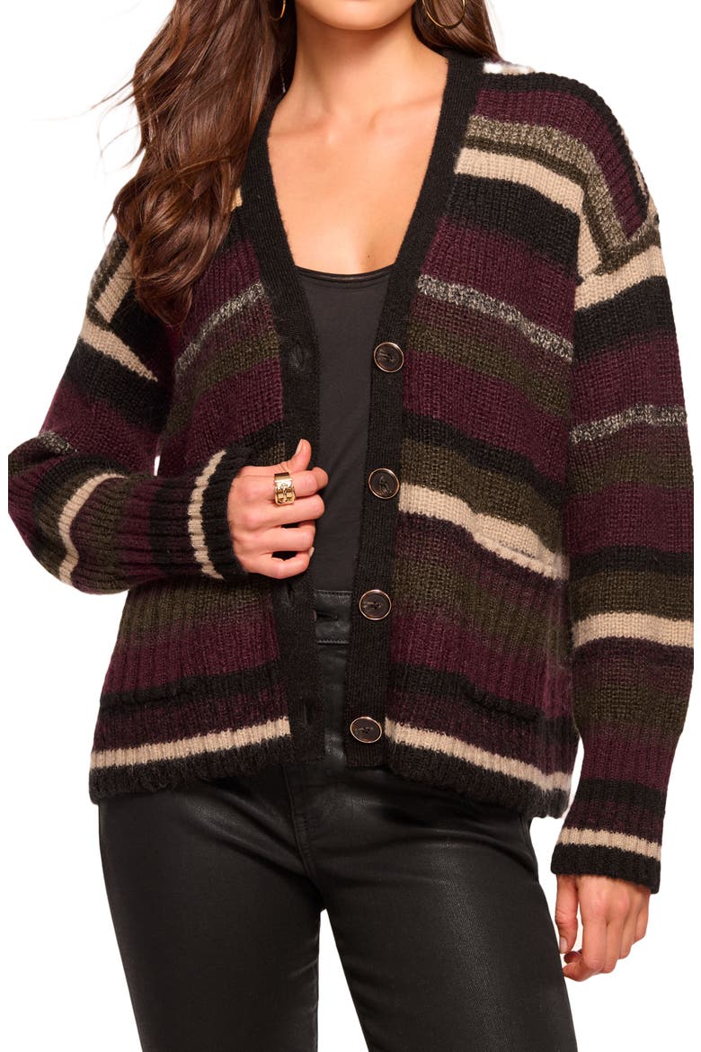 Caroline Stripe Cardigan, Alternate, color, DEEP OLIVE STRIPE