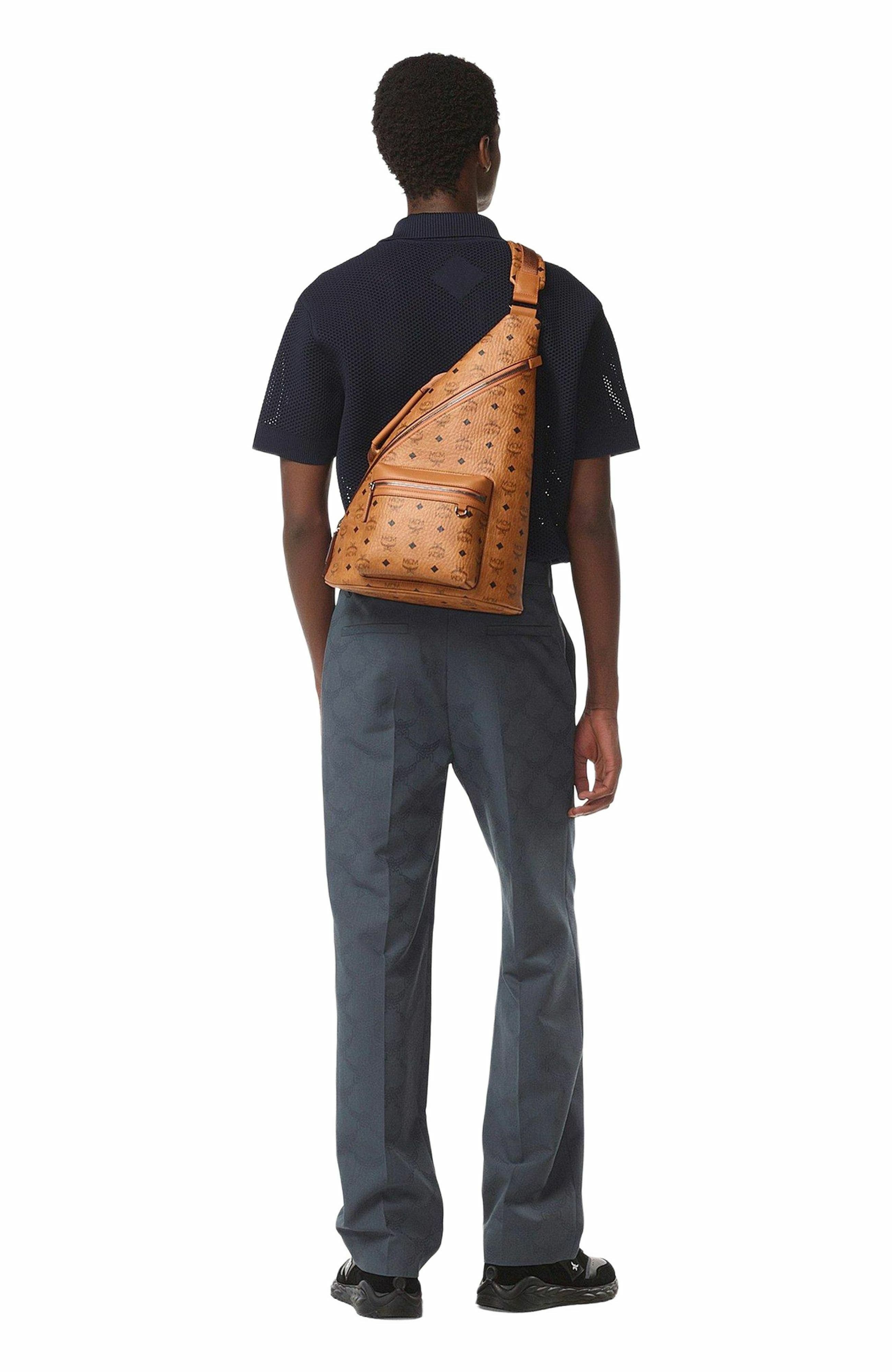 MCM Aren Sling in Visetos, Alternate, color, Cognac