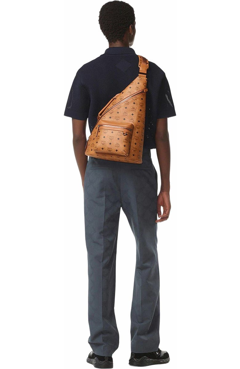 MCM Aren Sling in Visetos, Alternate, color, Cognac