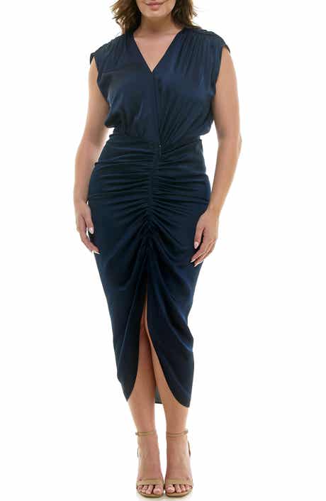 Nicole Miller Shirred Front V-Neck Midi Dress