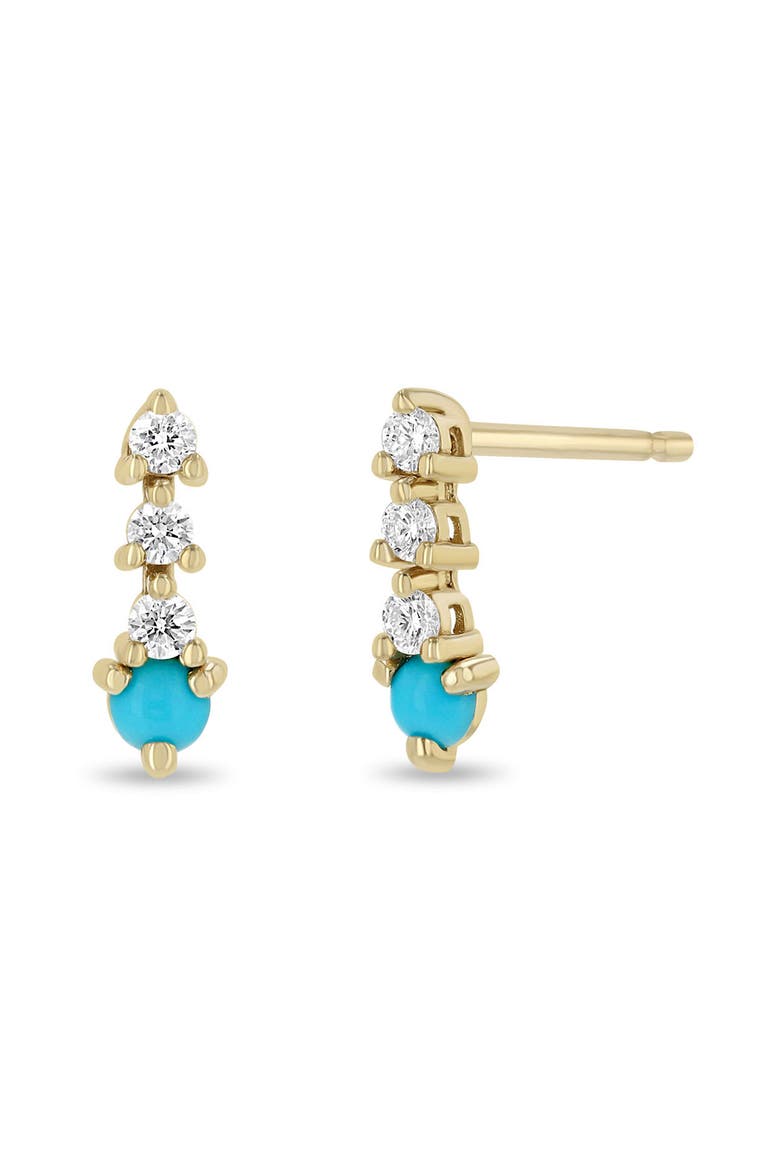 Diamond & Turquoise Drop Earrings, Main, color, 14K YELLOW GOLD