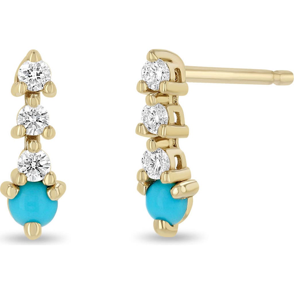 Zoë Chicco Diamond & Turquoise Drop Earrings In 14k Yellow Gold