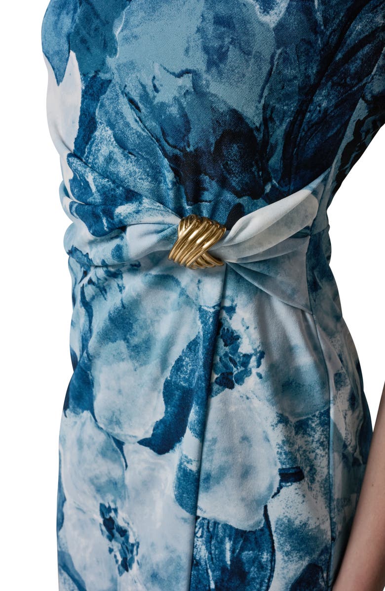 Donna Karan New York Gathered Waist Midi Dress, Alternate, color, Nightfall Multi