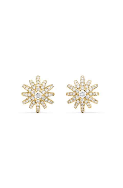 Starburst Stud Earrings in 18K Yellow Gold with Pavé Diamonds