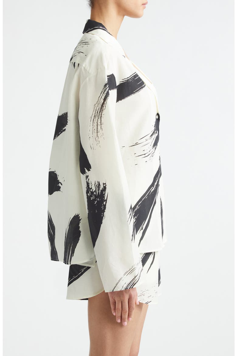 Sana Loose Fit Cotton & Silk Voile Button-Up Shirt, Alternate, color, IVORY/ BLACK