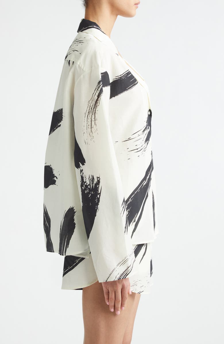LOULOU DE SAISON Sana Loose Fit Cotton & Silk Voile Button-Up Shirt, Alternate, color, Ivory/ Black