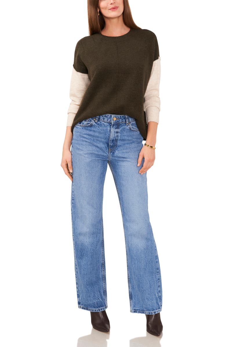 Vince Camuto Colorblock Sweater, Alternate, color, Dark Olive