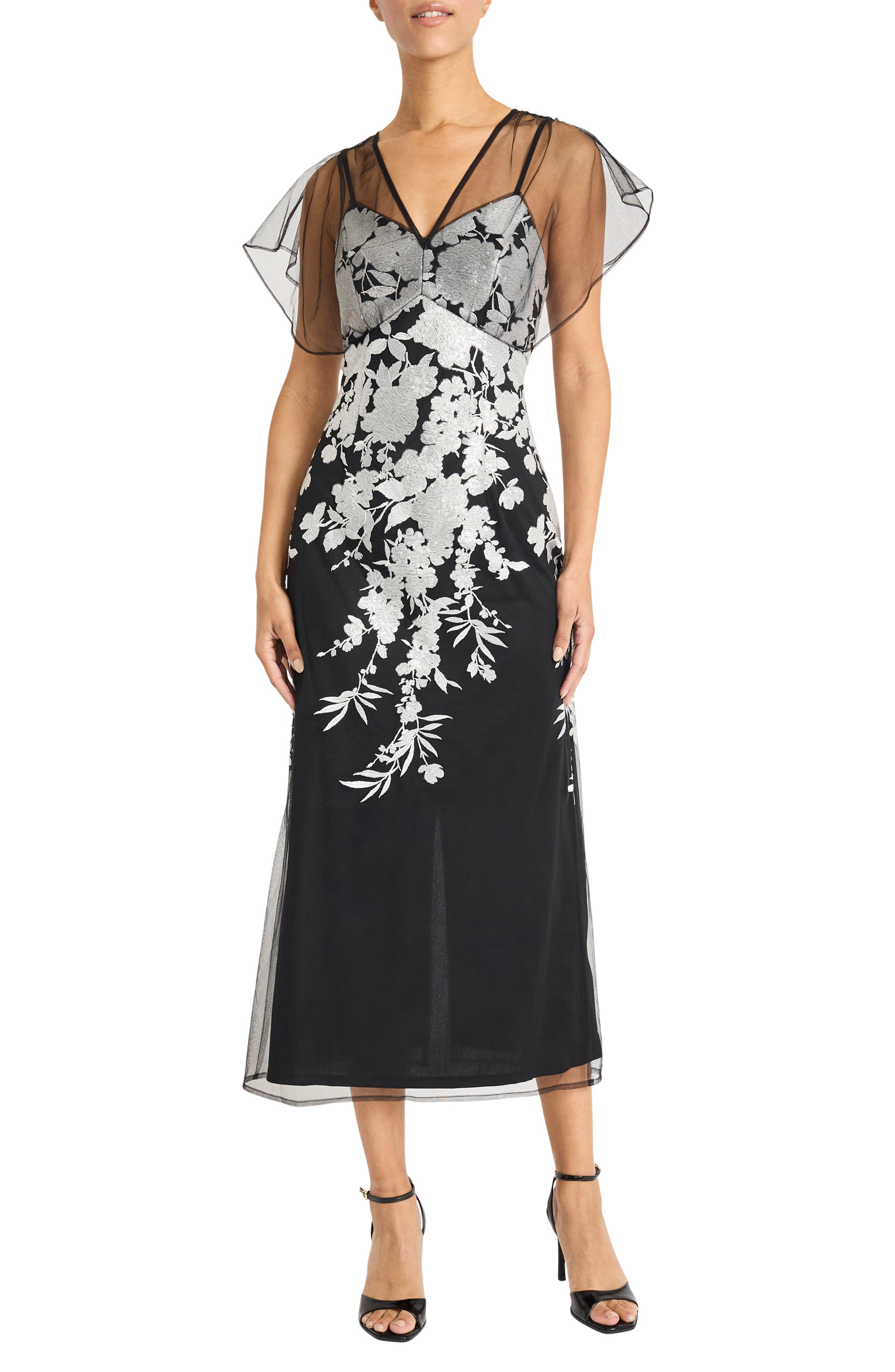 Maggy London Illusion Embroidered Gown