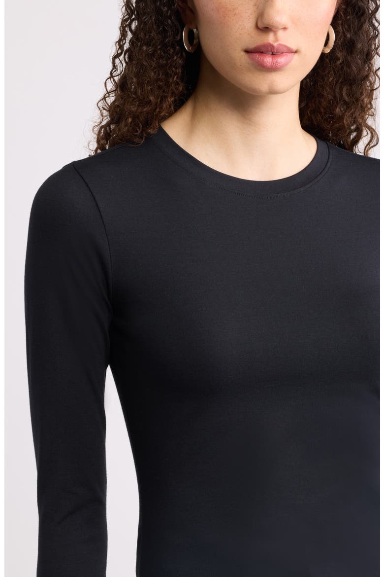 Pima Cotton & Tencel Modal Long Sleeve T-Shirt, Alternate, color, BLACK