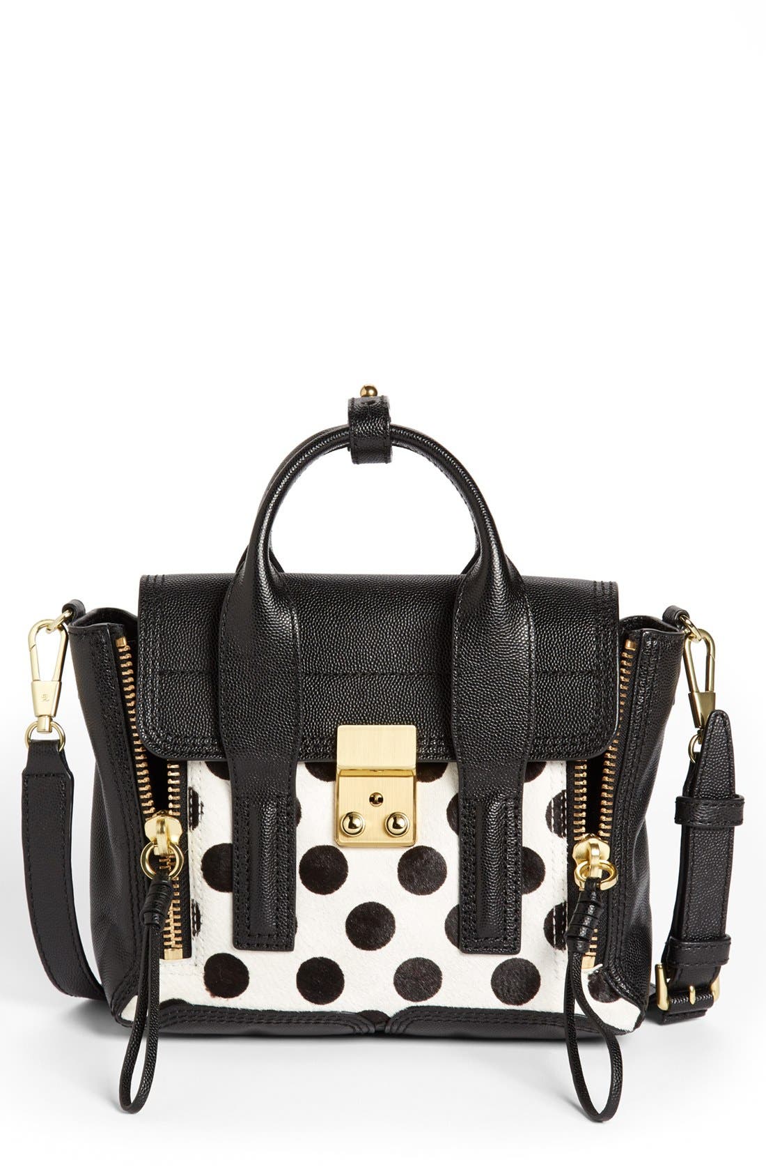 'Mini Pashli' Calf Hair & Leather Satchel, Main, color, BLACK/ BLACK WHITE