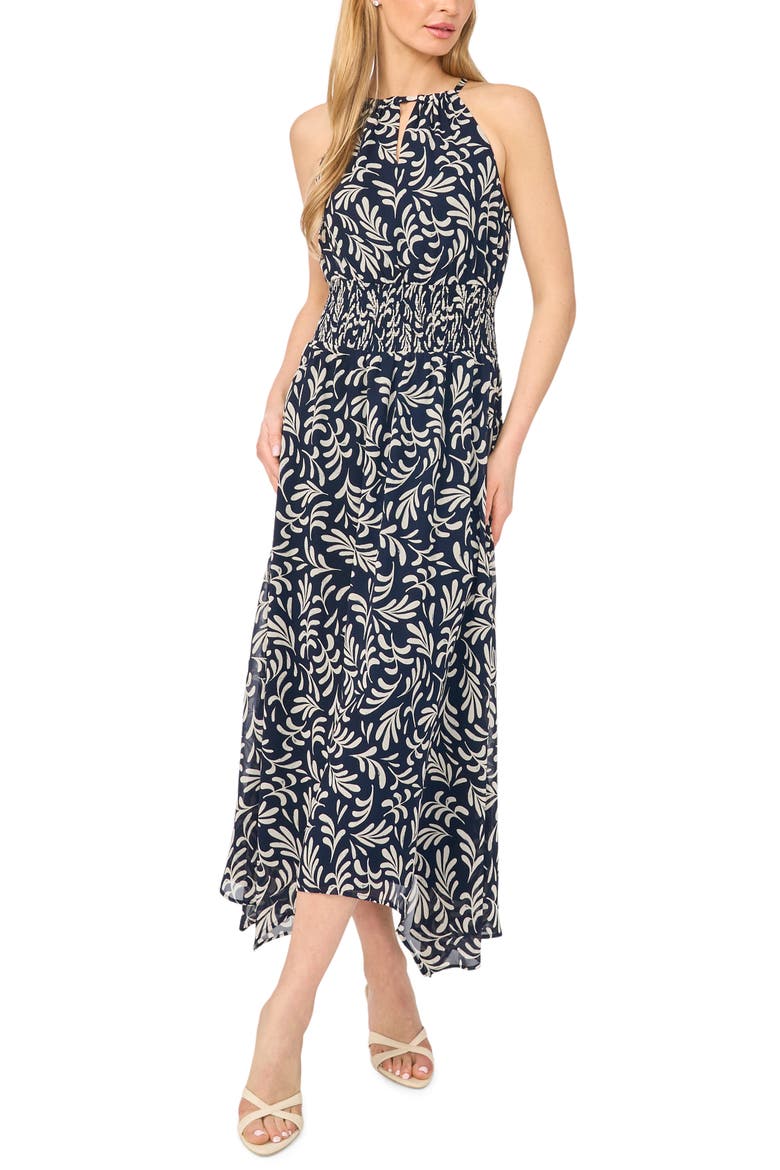 Smocked Waist Handkerchief Hem Dress, Main, color, CLASSIC NAVY