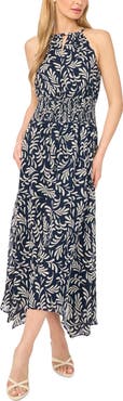 Halogen® Smocked Waist Handkerchief Hem Dress