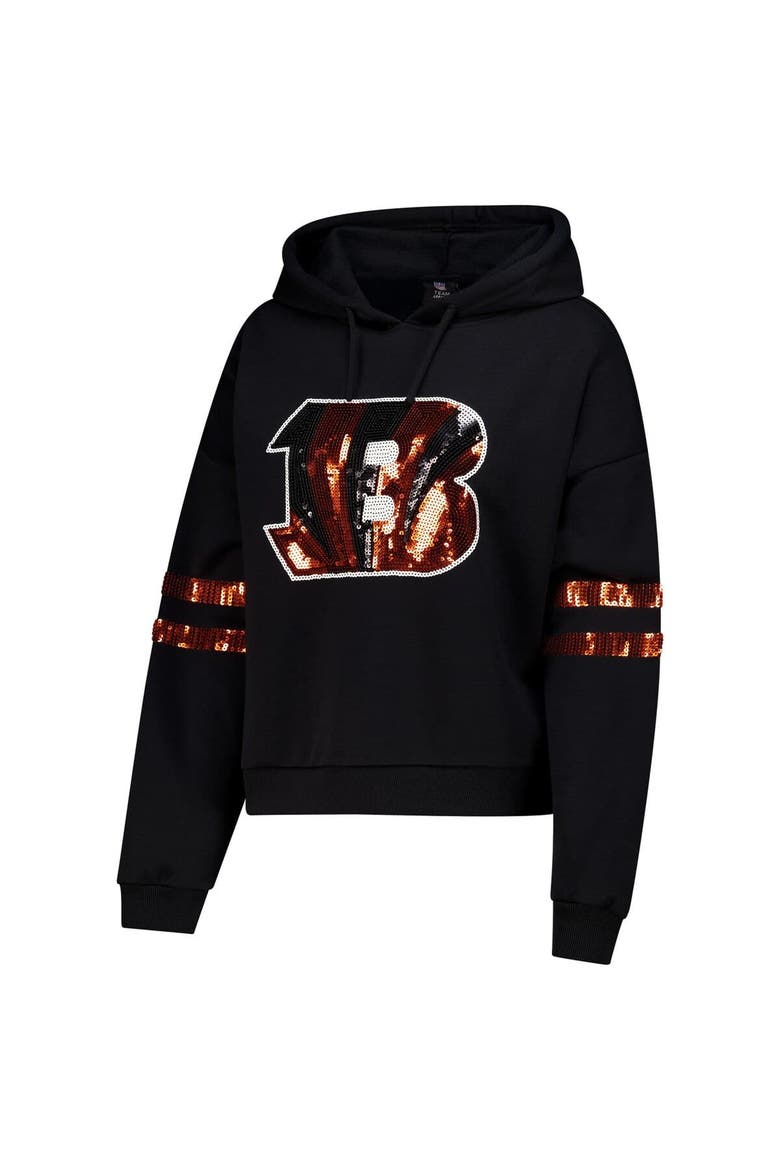 Women's Cuce Black Cincinnati Bengals Cropped Sequins Pullover Hoodie, Alternate, color, Black