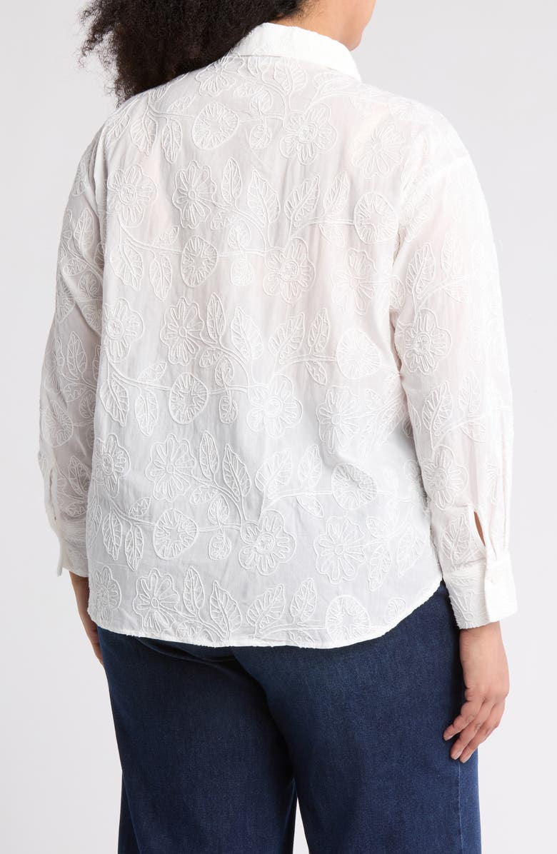 T Tahari Embossed Floral Button-Up Shirt, Alternate, color, White Soutache
