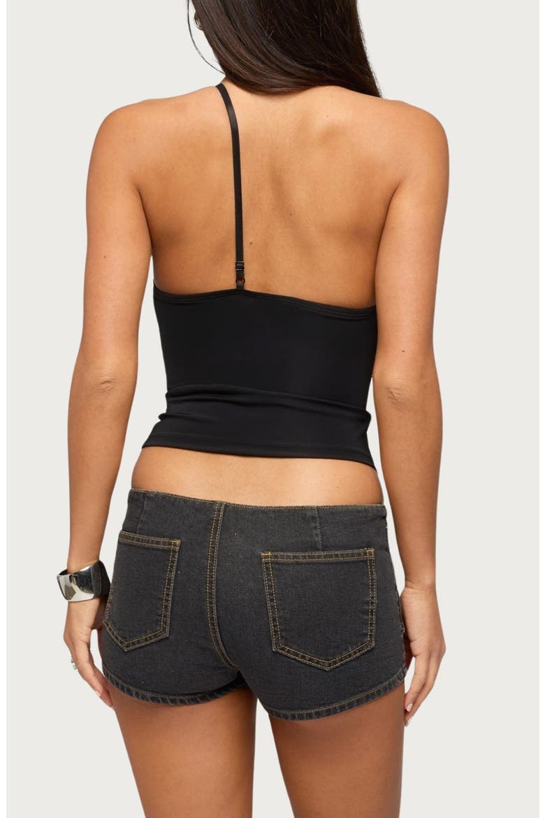 One Shoulder Peekaboo Lacey Cutout Top, Alternate, color, BLACK