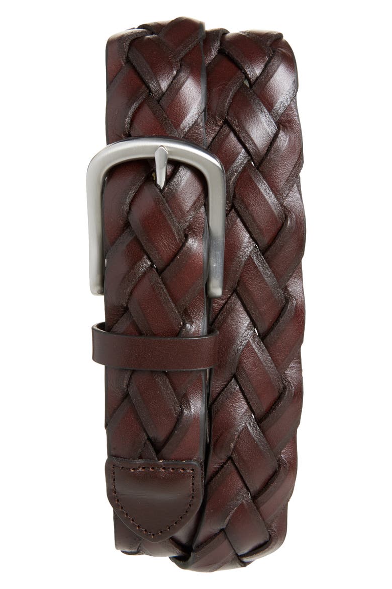 Braided Leather Belt, Main, color, BROWN