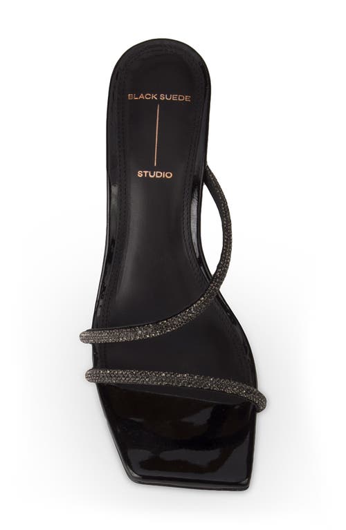 Black Suede Studio Olivia Crystal Wedge Slide Sandals In Black Patent